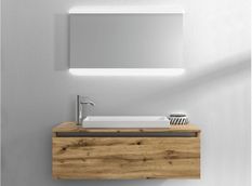 Ensemble meuble de salle de bain 1 tiroir chêne clair et miroir à LED Teph L 100 cm