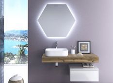 Ensemble meuble de salle de bain 1 tiroir chêne et laqué blanc et miroir à LED Kyo L 120 cm
