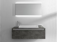 Ensemble meuble de salle de bain 1 tiroir gris oxyde et miroir à LED Teph L 100 cm