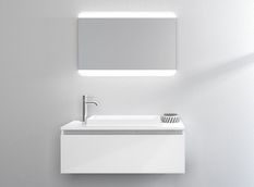 Ensemble meuble de salle de bain 1 tiroir laqué blanc et miroir à LED Teph L 100 cm