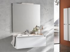 Ensemble meuble de salle de bain 1 tiroir laqué blanc et miroir lumineux Teph L 100 cm