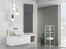 Ensemble meuble de salle de bain 1 tiroir laqué blanc et miroir Catan L 135 cm