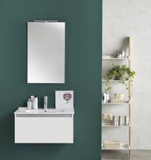 Ensemble meuble de salle de bain 1 tiroir laqué blanc mat et miroir lumineux Teph L 70 cm