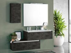 Ensemble meuble de salle de bain 2 tiroirs 1 armoire gris oxyde mat et miroir à LED Teph L 150 cm