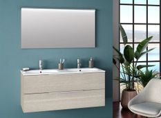 Ensemble meuble de salle de bain 2 tiroirs beige double vasque et miroir lumineux Molam L 120 cm