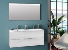 Ensemble meuble de salle de bain 2 tiroirs blanc double vasque et miroir lumineux Molam L 120 cm