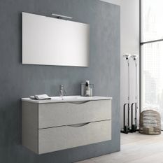 Ensemble meuble de salle de bain 2 tiroirs blanc effet pierre et miroir à LED Olo L 100 cm