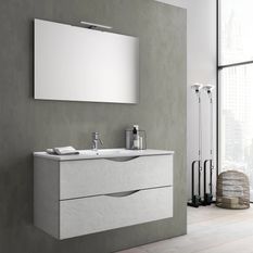 Ensemble meuble de salle de bain 2 tiroirs blanc effet pierre et miroir à LED Olo L 80 cm