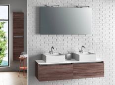 Ensemble meuble de salle de bain 2 tiroirs bois foncé et miroir lumineux Teph L 140 cm