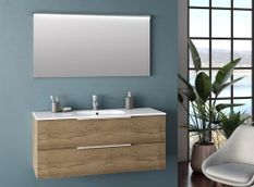 Ensemble meuble de salle de bain 2 tiroirs chêne clair et miroir lumineux Molam L 120 cm