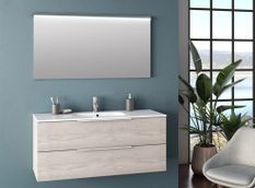 Ensemble meuble de salle de bain 2 tiroirs gris clair et miroir lumineux Molam L 120 cm