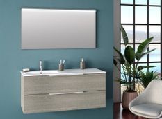 Ensemble meuble de salle de bain 2 tiroirs gris et miroir à LED Mola L 120 cm