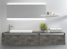 Ensemble meuble de salle de bain 2 tiroirs gris oxyde et miroir à LED Teph L 170 cm