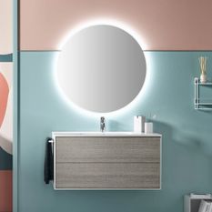 Ensemble meuble de salle de bain 2 tiroirs laqué blanc et gris et miroir lumineux Lago L 100 cm 2