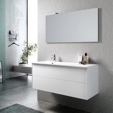 Ensemble meuble de salle de bain 2 tiroirs laqué blanc et miroir à LED Goa L 120 cm