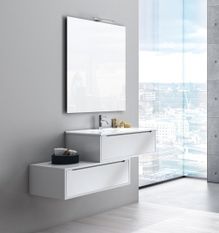 Ensemble meuble de salle de bain 2 tiroirs laqué blanc et miroir à LED Selb L 140 cm
