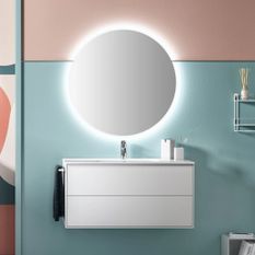 Ensemble meuble de salle de bain 2 tiroirs laqué blanc et miroir lumineux Lago L 100 cm 2