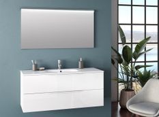 Ensemble meuble de salle de bain 2 tiroirs laqué blanc et miroir lumineux Molam L 120 cm