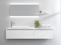 Ensemble meuble de salle de bain 2 tiroirs laqué blanc mat et miroir à LED Teph L 170 cm