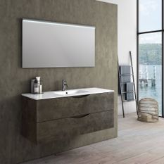 Ensemble meuble de salle de bain 2 tiroirs marron effet pierre et miroir à LED Olo L 120 cm