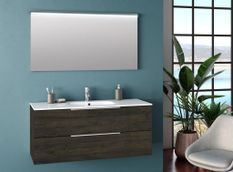 Ensemble meuble de salle de bain 2 tiroirs marron et miroir lumineux Molam L 120 cm