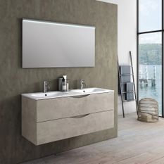 Ensemble meuble de salle de bain 2 tiroirs taupe double vasque et miroir lumineux Olo L 120 cm