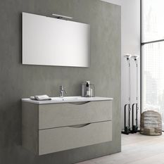 Ensemble meuble de salle de bain 2 tiroirs taupe effet pierre et miroir à LED Olo L 80 cm