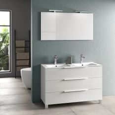 Ensemble meuble de salle de bain 3 tiroirs blanc double vasque et miroir à LED Molma L 120 cm