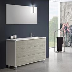 Ensemble meuble de salle de bain 3 tiroirs blanc et beige et miroir à LED Lago L 120 cm