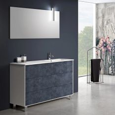 Ensemble meuble de salle de bain 3 tiroirs blanc et bleu effet pierre et miroir à LED Lago L 120 cm 2