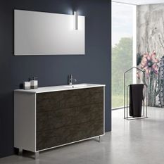 Ensemble meuble de salle de bain 3 tiroirs blanc et gris oxyde et miroir à LED Lago L 120 cm