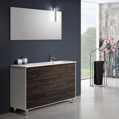 Ensemble meuble de salle de bain 3 tiroirs blanc et marron et miroir à LED Lago L 120 cm