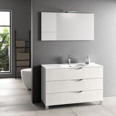 Ensemble meuble de salle de bain 3 tiroirs blanc et miroir lumineux Olo L 120 cm