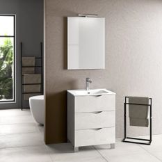 Ensemble meuble de salle de bain 3 tiroirs blanc et miroir lumineux Olo L 60 cm