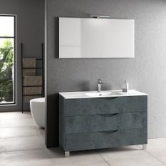 Ensemble meuble de salle de bain 3 tiroirs bleu effet pierre et miroir lumineux Olo L 120 cm