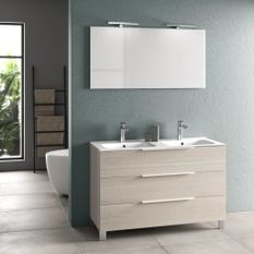 Ensemble meuble de salle de bain 3 tiroirs bois beige double vasque et miroir à LED Molma L 120 cm
