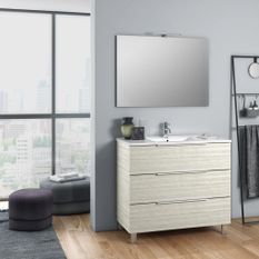 Ensemble meuble de salle de bain 3 tiroirs bois beige et miroir lumineux Malo L 100 cm