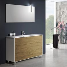 Ensemble meuble de salle de bain 3 tiroirs bois blanc et chêne et miroir à LED Lago L 120 cm