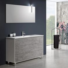 Ensemble meuble de salle de bain 3 tiroirs bois blanc et effet béton et miroir à LED Lago L 120 cm 2