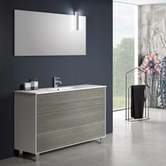 Ensemble meuble de salle de bain 3 tiroirs bois blanc et gris et miroir à LED Lago L 120 cm