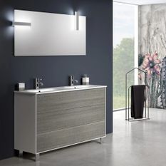 Ensemble meuble de salle de bain 3 tiroirs bois blanc et gris et miroir à LED Lago L 120 cm 2