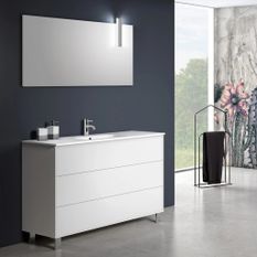 Ensemble meuble de salle de bain 3 tiroirs bois blanc et miroir à LED Lago L 120 cm