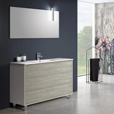 Ensemble meuble de salle de bain 3 tiroirs bois blanc et beige et miroir à LED Lago L 120 cm 2