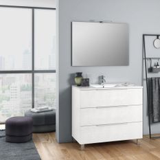 Ensemble meuble de salle de bain 3 tiroirs bois blanc et miroir lumineux Malo L 100 cm