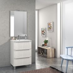 Ensemble meuble de salle de bain 3 tiroirs bois blanc et miroir lumineux Malo L 60 cm