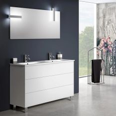 Ensemble meuble de salle de bain 3 tiroirs bois blanc mat et miroir à LED Lago L 120 cm