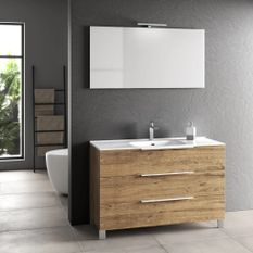 Ensemble meuble de salle de bain 3 tiroirs bois chêne clair et miroir lumineux Malo L 120 cm