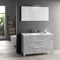 Ensemble meuble de salle de bain 3 tiroirs bois effet béton et miroir lumineux Malo L 120 cm