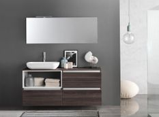 Ensemble meuble de salle de bain 3 tiroirs bois foncé et miroir à LED Teph L 140 cm