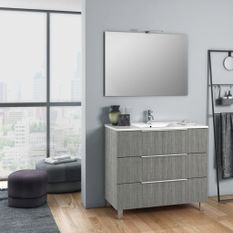 Ensemble meuble de salle de bain 3 tiroirs bois gris et miroir à LED Mola L 80 cm